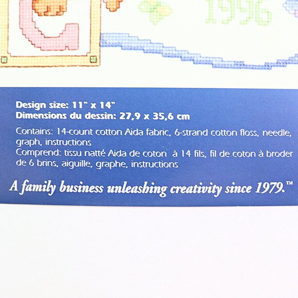 Janlynn Birth Announcement Sampler Sleepy Bunnies ABC's Cross Stitch Kit 11"x14" - Picture 4 of 5
